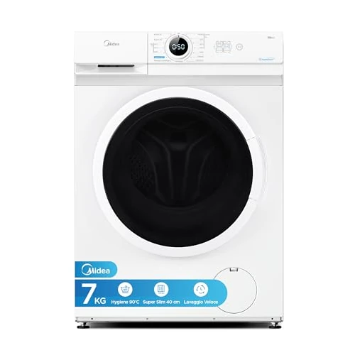 Midea MF100W70/E Pralka czołowa, 40cm głębokości Slim Design, 1200 U/min, 7 kg, Hygiene 90 ℃, wiele opcji temperatury, kolor biały
