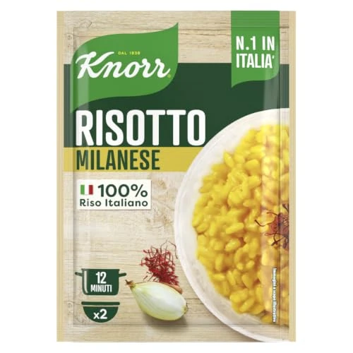Offerta a tempo: Knorr Risotto Milanese, cremoso e gustoso pronto in 12 minuti, 175g | Con 100% riso italiano, senza conservanti e coloranti; da cuocere in pentola o microonde - 40% da 2.09 € a 1.25 €
