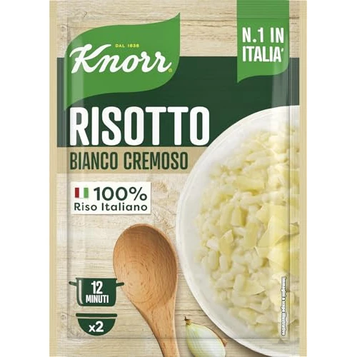 Knorr Risotto Bianco Cremoso, Risotto Pronto con Ingredienti Naturali, 100% Riso Italiano e Chicci al Dente, Preparazione in Pentola o al Microonde, 175g, 2 Porzioni