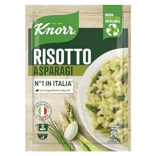 Knorr Risotto aux asperges, risotto prêt avec ingrédients naturels, 100% riz italien et grains cuits à la dent, préparation dans une casserole ou au micro-ondes, 175 g, 2 portions