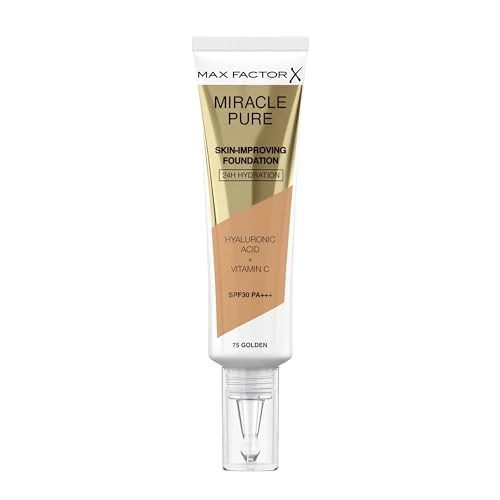 Offerta a tempo: Max Factor, Miracle Pure Fondotinta Liquido Idratante, con il 91% di Ingredienti di Origine Naturale, Vitamina C, Acido Ialuronico e SPF 30, 75 Golden - 61% da 15.01 € a 5.89 €