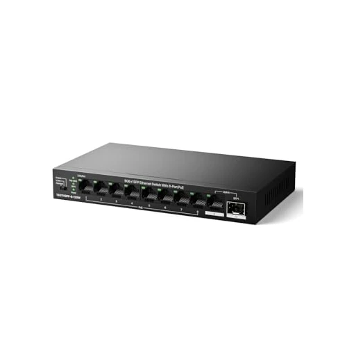Offerta a tempo: Tenda Switch PoE a 8 Porte PoE+, 1 Porta Uplink Gigabit, 1 Porta SFP, Budget da 110 W, IEEE 802.3af/at, VLAN, Portata PoE Fino a 250 m, senza Ventola, Chassis in Metallo (TEG1110PF-8-120W) - 0.00% da 79.99 € a 79.99 €