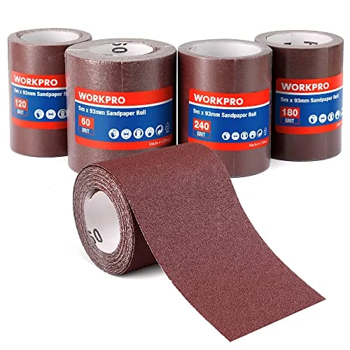 Limitiertes Angebot: WORKPRO Schleifpapierrollen, 4 Schleifpapier Rollen 93 mm x 5 m, Körnung 60/120/180/240, für Handschleifer, Schwingschleifer, Schmirgelpapier für Holz, Metall, Farbe von 14.99 EUR auf 14.99 EUR (Spare 0%)