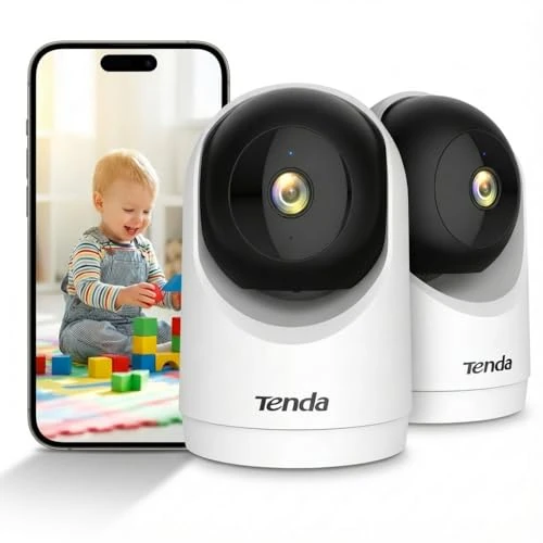 Tenda CP3V3.0 3MP WLAN Indoor Camera Surveillance Pet Camera with 2-Way Audio, Night Vision 12 Meters, Motion People Detection, 360° IP Camera Indoor for Baby and Dog, SD Memory up to 256GB, Pack of 2