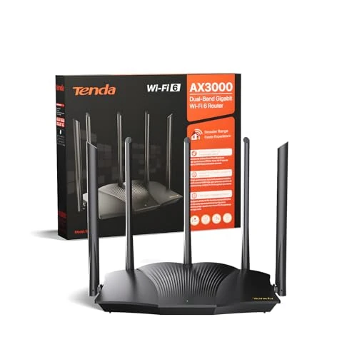 Tenda RX12 Pro Router WiFi 6 AX3000 de Banda Dual (2.4GHz + 5GHz, Requiere conexión a Internet por Cable), 4 Puertos Gigabit, Ancho de Banda 160MHz, WiFi+ Mesh, OFDMA/VPN/WPA3/IPv6/TWT