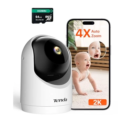 Tenda CP3V3.0 Cámara WiFi Vigilancia Interior 3MP Cámaras de Seguridad Domo, Visión Nocturna, Detección de Movimiento, Audio Bidireccional, Wi-Fi 6 Camara Vigilancia para Bebe, con 64GB SD Tarjeta