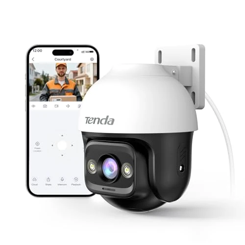 Tenda CH3 Outdoor WiFi Surveillance Camera – Night Vision 30 m, 360° PTZ 1080P IP Camera, Support ONVIF CCTV Camera Surveillance, Motion Detection, Bi-directional Audio, IP66, Compatible with Alexa