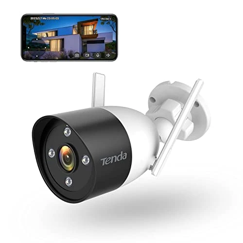 Tenda Outdoor WiFi Surveillance Camera, 1080P IP Camera with 30 m Full Colour Night Vision, Two-Way Audio, Alarm Message, Person Detection & Motion Detection, IP66, SD Card & Cloud & NVR Memory, CT3