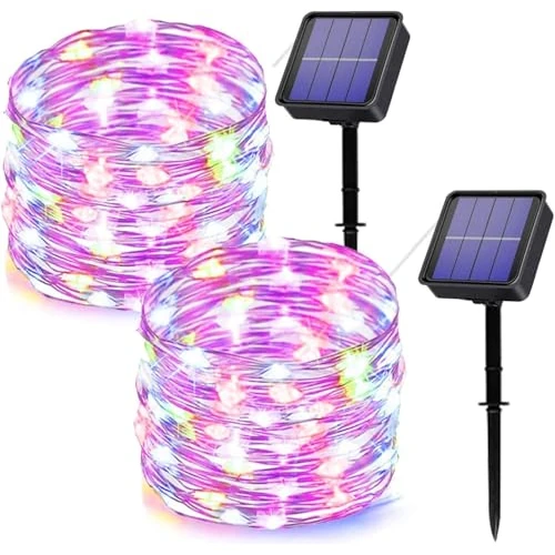 owwasd [2 Pack] Solar Fairy Lights Outdoor,28M Total 240 LED Garden Lights Solar Powered Waterproof, 8 Modes Decorative Outdoor Light for Trees, Garden, Patio, Yard, Party (Colorful)