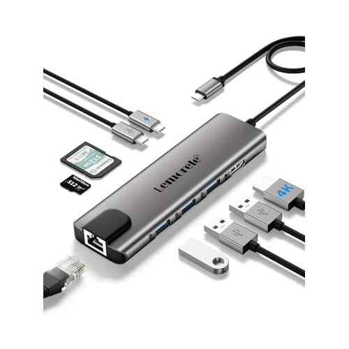Tijdelijke aanbieding: Lemorele USB C Hub USB C Adapter 9 in 1 aluminium behuizing met Gigabit Ethernet, 4K HDMI, 100W PD, 3 * 3.0 USBA, USB-C Data, SD/TF, Docking Station voor MacBook Air/Pro, iPad, Windows, Switch van 34.12 € naar 34.12 € (0.00% korting