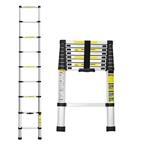 Offerta a tempo: Lospitch Scala telescopica pieghevole in alluminio, 2,6 m, con meccanismo di bloccaggio a molla, portata 150 kg, per lavori di casa, tetto, giardino - 15% da 63.64 € a 54.09 €