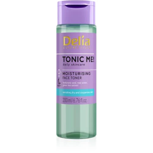 Offerta a tempo: Delia Cosmetics - Tonic Me - Tonico Idratante - Pelli Sensibili, Secche e Vascolari - Acido Ialuronico, Estratto di Petali di Rosa - Rinfresca, Idrata - Cosmetici Vegani - 200ml (Tonico idratante) - 31% da 9.40 € a 6.50 €