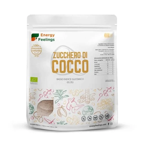 Energy Feelings Azúcar de Coco Ecológico | Azúcar de Flor de Coco Integral Orgánico | Azúcar de Coco Natural con Bajo Índice Glucémico | Sin Gluten | Vegano | Pack XXL 2Kg