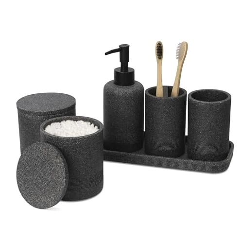 Offre limitée : zccz Ensemble Accessoires Salle de Bain Noir -Decoration Salle de Bain avec Distributeur Savon, Porte Brosse à Dents, 2 Supports QTip et gobelet de 39.99 € à 39.99 € (0.00% de remise)