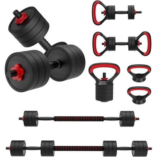 Oferta limitowana: JOROTO Zestaw hantli 4 w 1, regulowane ciężarki kettlebell, sztanga ze złączem 1,25/2,5/5/10 kg, zestaw dzwonków dla mężczyzn i kobiet, stojak push up i wałek Ab do treningu w domu, na siłownię, JD10 z 499.99 zł na 499.99 zł (oszczędź 0