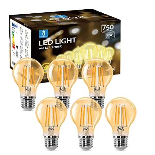 Offerta a tempo: Aigostar Lampadina Vintage Edison LED E27 8W Equivalenti a 57W, Luce Calda 2200K, 750Lm, CRI＞80, A60 Stile Vintage Lampadine Decorativo, Non Dimmerabile, Pacco da 6 Pezzi - 0.00% da 19.99 € a 19.99 €
