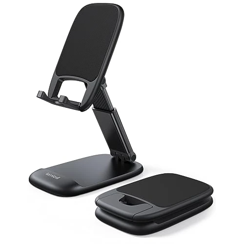 Lamicall Foldable Phone Stand for Desk - Height Adjustable Phone Holder Cradle Dock for iPhone 17 16 15 14 Pro Max Plus Air, 13 12 Pro Max Mini, 11 Pro, Xs, XR, X, 8, Samsung S23, 4"-8" Mobile Phones