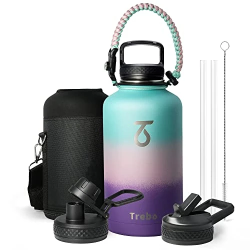 Offerta a tempo: Trebo Borraccia Termica, Borraccia con Cannuccia Borraccia acciaio inox fredda per 48 ore Borraccia Termica Bottiglia in Metallo con Manico in Paracord, 1893 ml, Ortensia - 65.01% da 67.00 € a 23.44 €