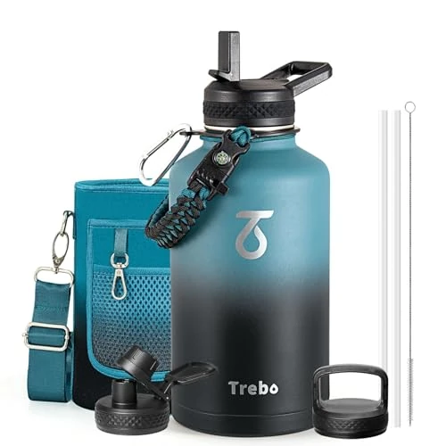 Offerta a tempo: Trebo Borraccia Termica, Borraccia con Cannuccia Borraccia acciaio inox fredda per 48 ore Borraccia Termica Bottiglia in Metallo con Manico in Paracord, 1893 ml, Indigo/Nero - 28% da 39.99 € a 28.86 €