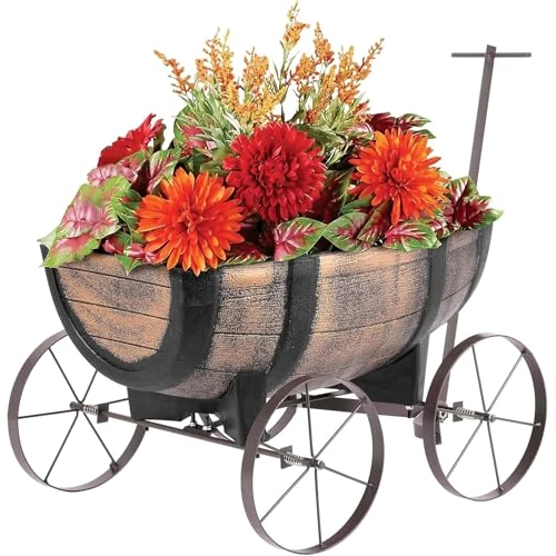 Offerta a tempo: STREND PRO Carrello Portafiori A Forma Di Botte Di Whisky | Carrello Portapiante Su Ruote | Decorazione Da Giardino Con Vaso A Botte | Vaso Da Fiori Realistico Effetto Legno A Forma Di Carriola - 0.00% da 41.99 € a 41.99 €