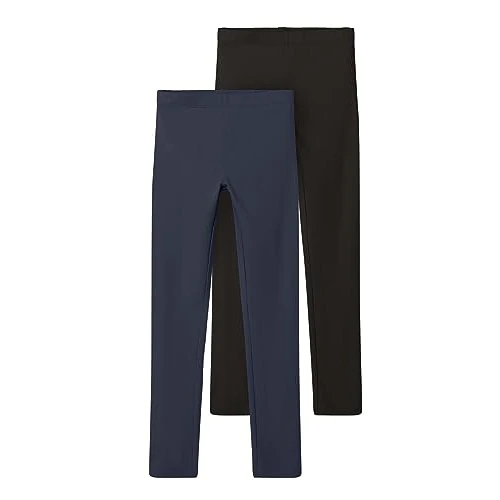 NAME IT Girl's Nkfvivian 2P Legging L Noos, Dark Sapphire/Pack:Packed with Black, 5-6 Years