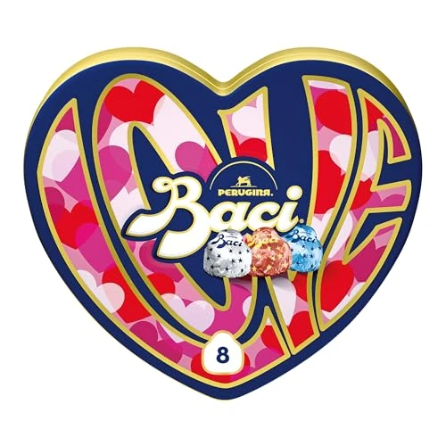 BACI PERUGINA Classico Cioccolatini Fondenti ripieni al Gianduia, Latta Cuore San Valentino Messaggi 100g