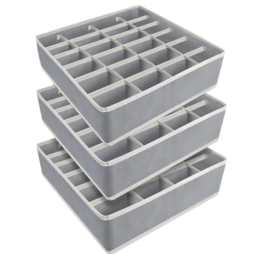 Yucch zestaw 3 organizatorów podkładów, skarpetek, szuflad na półkę i szafę, składane pudełko z tkaniny na majtki, szaliki, krawaty, szare