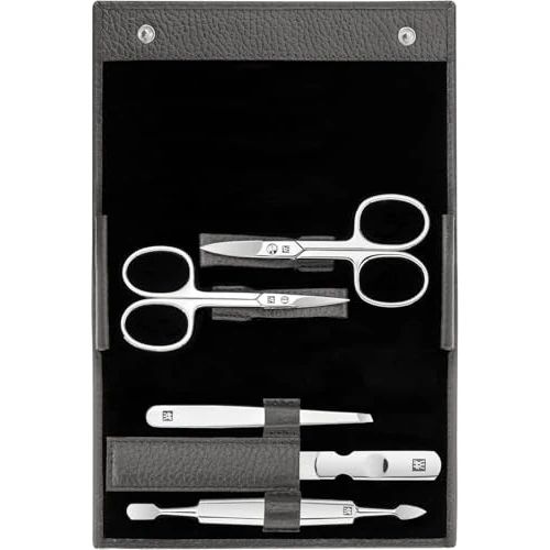 Limited offer: ZWILLING Manicure Set (5 Pieces, Nail Care and Pedicure with Genuine Leather Case with Nail Scissors and Cuticle Scissors), Polished Stainless Steel, Anthracite from 73.01 EUR to 73.01 EUR (save 0%)