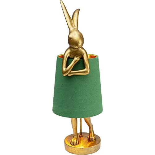 Kare Designerska lampa stołowa Animal Rabbit, zielona/złota, lampka na stół, lampka nocna, motyw zwierzęcy, przełącznik dźwigienkowy na kablu, żarówka nie jest dołączona, 68 x 23 x 26 cm (wys. x szer.
