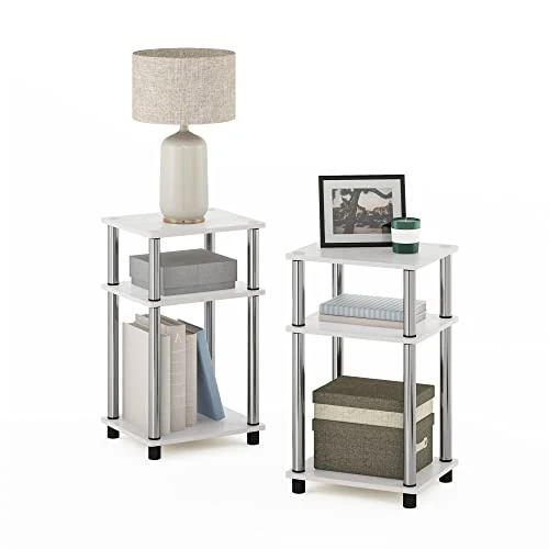 Limited-time offer: Furinno JUST Side Table Set of 2, 3-Tier End Tables, Open Shelves Night Stand, Nightstand, Toolless Assembly, for Living Room, Bedroom, White Oak/Stainless Steel from 57.99 GBP to 49.99 GBP (save 14%)