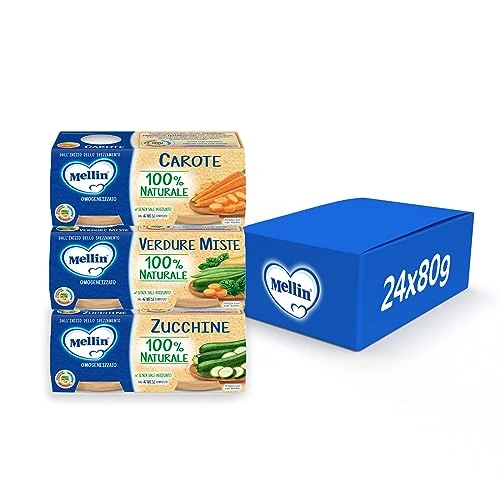 Offerta a tempo: Mellin Omogeneizzati, Mix Gusti di Verdure, 100% Naturale, 12 x 80g x 2 (24 pieces) - 6% da 16.12 € a 15.15 €