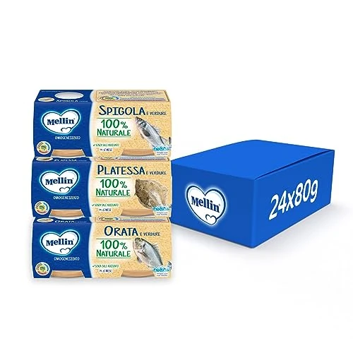 12 Omogeneizzati Pesce con Verdure, 100 % naturel, 8 x 80 g Platessa, 8 x 80 g Orata e 8 x 80 g Spigola - 24 vasetti x 80 g