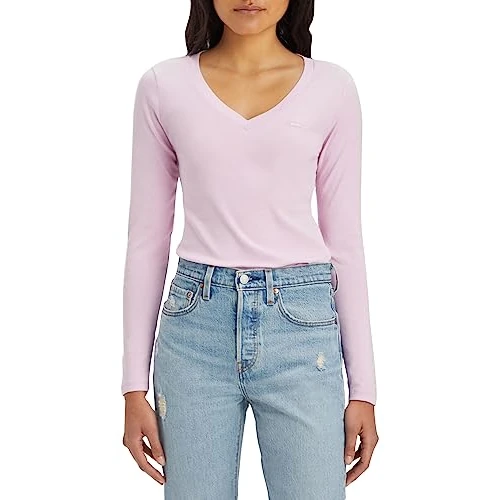 Limitiertes Angebot: Levi's Damen Long-Sleeve V-Neck Baby Tee T-Shirt, Pink Lavender, XXS von 23.17 EUR auf 23.17 EUR (Spare 0%)