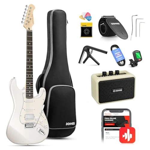 Offre limitee: Donner Guitare électrique, kit de guitare électrique pleine grandeur HSS Pickup Coil Split, ensemble de guitares électriques pour adultes avec amplificateur, sac, accessoires, DST-152W blanc de 184.99 EUR a 147.99 EUR (economie 20%)
