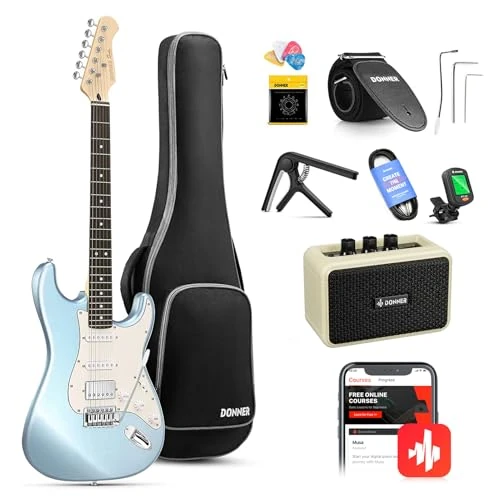 Limited-time offer: Donner DST-152R Electric Guitar Kit for Adults from Beginners to Advanced | HSS Pickup Coil Split, Full-size Solid Body with Amp-Headphone Jack, Complete Starter Accessories, Metallic Ice Blue from $199.99 to $179.99 (save 10%)