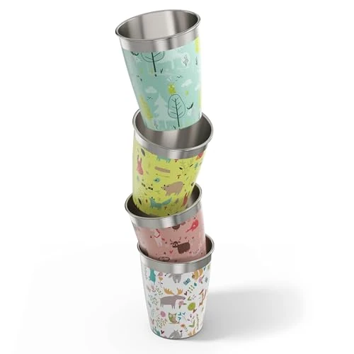 Offerta a tempo: Sigg Set di tazze acciaio per bambini (4 x 0.35 L), Tazza bambino in 4 design colorati adatte per ragazze e ragazzi, Pratica tazza portatile ideale anche per la casa - 42% da 39.95 € a 23.30 €