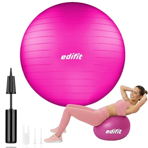 EDIFIT, Gymnastikball, 55, 65 und 75, Pezziball, Einschließlich Inflator, Pilates Ball, Sitzball, Pilates, Yoga Ball, Gymnastik (75cm, Rosa)