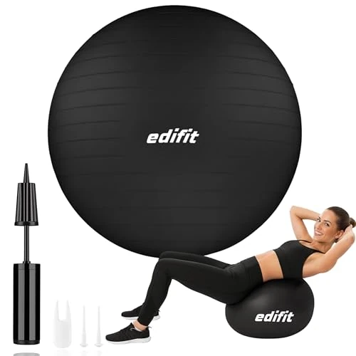 EDIFIT, Palla Fitness, 55, 65 e 75cm, Pilates Attrezzi Casa, Incluso il Gonfiatore, Fitball, Yoga Accessori, Palla Gravidanza, Ginnastica Ritmica (75cm, Nero)