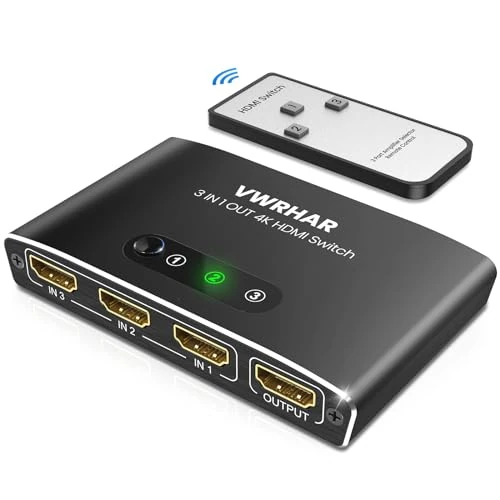 Offerta a tempo: Sdoppiatore HDMI 4K@60Hz HDR 3 In 1 Out Con Telecomando, Alluminio Switch Supporta 4K/3D/HDCP1.4/UHD/1080P per TV, PC, Fire Stick, PS5/4/3, Xbox, Blu-Ray, DVD Player - 0.00% da 13.19 € a 13.19 €