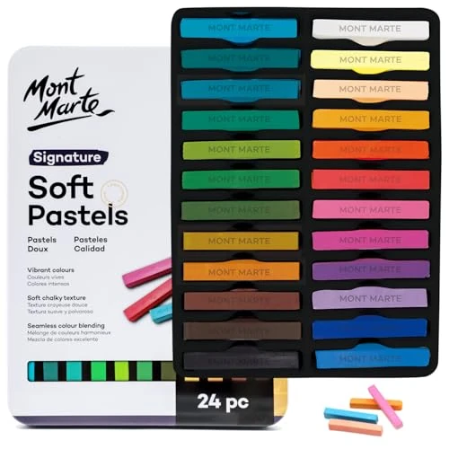 Limited offer: Mont Marte Soft Pastels in Tin Box Signature 24pc, 24 Assorted Colors, Vibrant Pastel Sticks, Great Blending, Comes in Storage Case, Ideal for Art, Craft, Coloring and Sketching from 12.99 EUR to 12.99 EUR (save 0%)