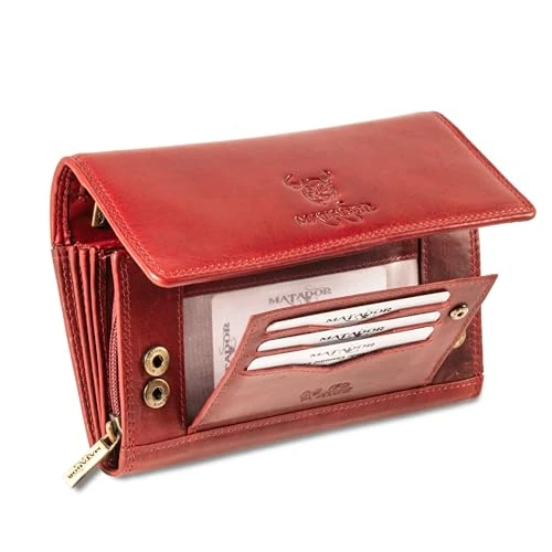 Offerta a tempo: Matador® Donna Grande Portafoglio da donna in pelle con molti scompartimenti Borsa da donna TüV testato protezione RFID ROSSO incl.confezione regalo - 25% da 79.95 € a 59.95 €