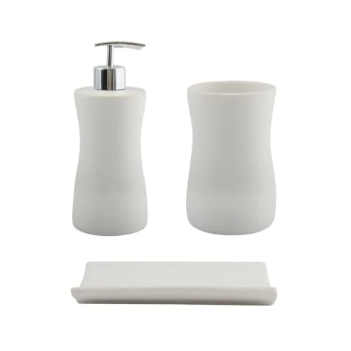 Offerta a tempo: Accessori da Bagno MSV Set in Ceramica da 3 Pezzi: Dispenser di Sapone, portasapone, portaspazzolino Palma White - 26% da 22.95 € a 16.95 €