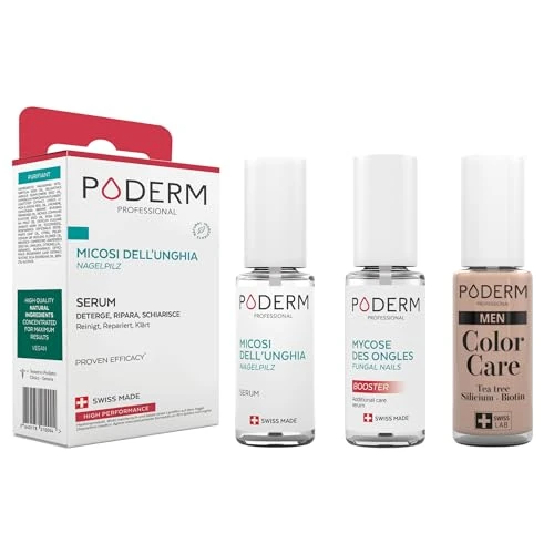 PODERM - LOT 3 PRODUITS | MYCOSE ONGLE TRAITEMENT PURIFIANT + BOOSTER - 2 Best Sellers pour soigner les ongles jaunes et abimés + Vernis Spécial Homme camoufle les ongles abimés | Swiss Made