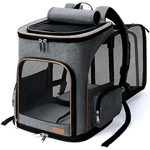 Offerta a tempo: Lekesky Zaino per Cani Gatti Grande Porta Animali Estensibile, Portatile Zaino Trasportino Gatto Pieghevole con Guinzaglio Interno e 2 Tappetini, Per Cani Piccoli Gatti Medi Fino a 5 KG, Grigio - 7% da 48.89 € a 45.50 €