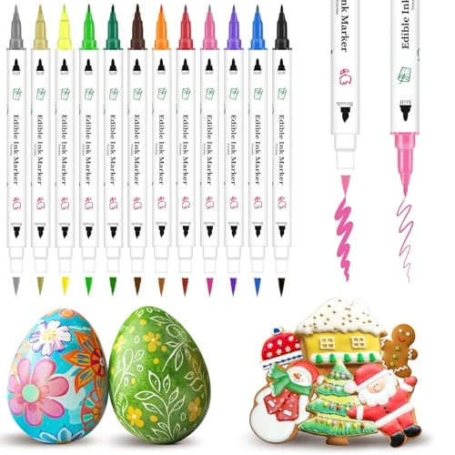 Treedoa Food Pens, Edible Food Pens Baking, 12 Pieces Food Markers with Fine, Food Marker, Writer for Biscuits, Cakes, Fondant, Desserts, Easter Eggs Writing, Edible Pen
