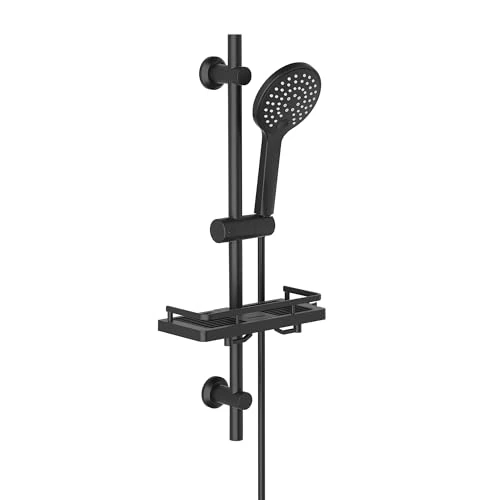 Offerta a tempo: Görbach Colonna Doccia in Acciaio Inox senza Miscelatore, Asta Doccia 70 cm con Doccetta a 3 Getti e Porte-Savon Mensola, Supporto Doccia Muro Regolabile Saliscendi Doccia nero - 39% da 56.99 € a 34.93 €
