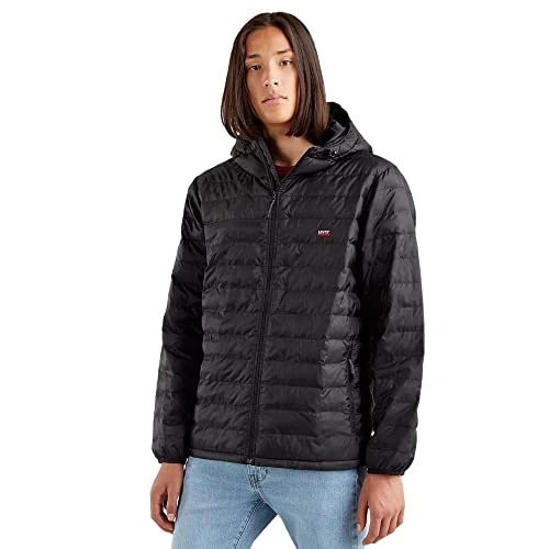 Levi's Men's Presidio Packable Hooded Lightweight Jacket Mineral Black (Black) XXL -