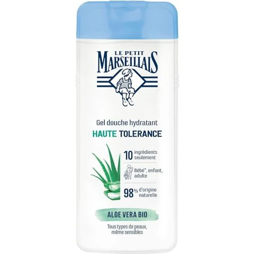 Le Petit Marseillais – Gel Douche Hydratant Haute Tolérance Aloe Vera Bio (flacon de 400 ml) – 98% d'ingrédients d'origine naturelle – Pour tous types de peaux, même sensibles