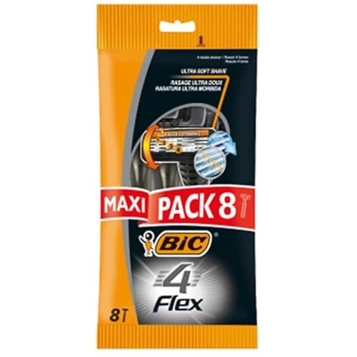 BIC 4 Flex Rasoi Usa e Getta Uomo con Barra Protettiva in Gomma e Banda Emolliente - Confezione da 8