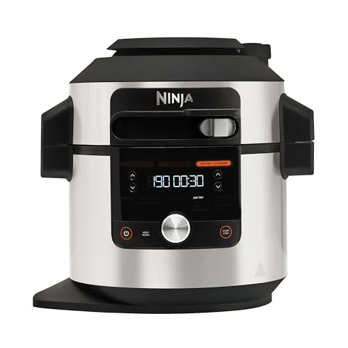 Ninja Foodi MAX Air Fryer Multicooker, SmartLid, 12 Cooking Functions in 1, 7.5L, 12-in-1 Multicooker, Pressure Cooking, Air Frying, Slow Cooking & More, Stainless Steel, OL650EU
